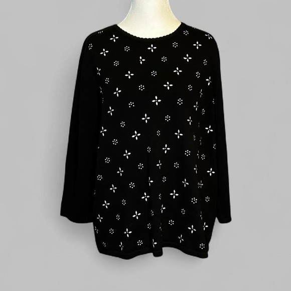 Alfred Dunner Black Beaded Sweater Women’s Medium – Silver Embellished Pullover - Picture 1 of 6